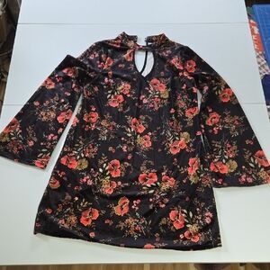Xhilaration Black Floral Stretch Velvet Mini Dress or Tunic, M